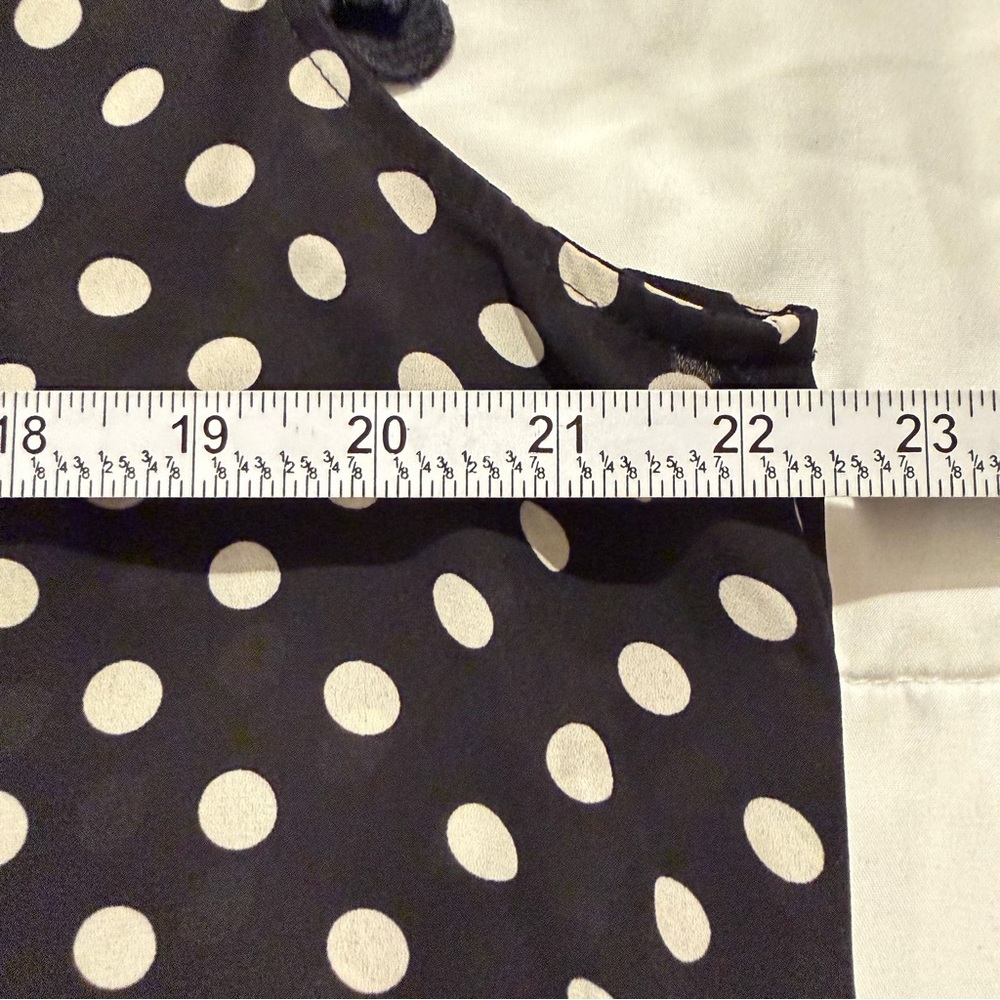 Sleeveless Polka Dot Blouse Work Office Top Pom Trim Lightweight Flowy - Picture 8 of 12